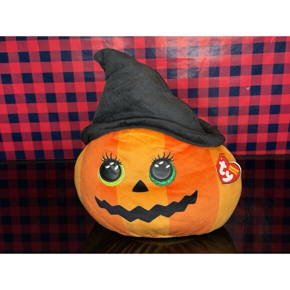 Ty Squish A Boos 10" RAMONA the Pumpkin Plush Halloween Witch Squishy NWT - Picture 1 of 7